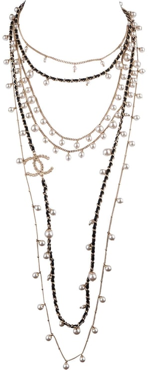 Chanel Chanel Multi-Strand Pearl Leather Chain CC Sautoir Necklace