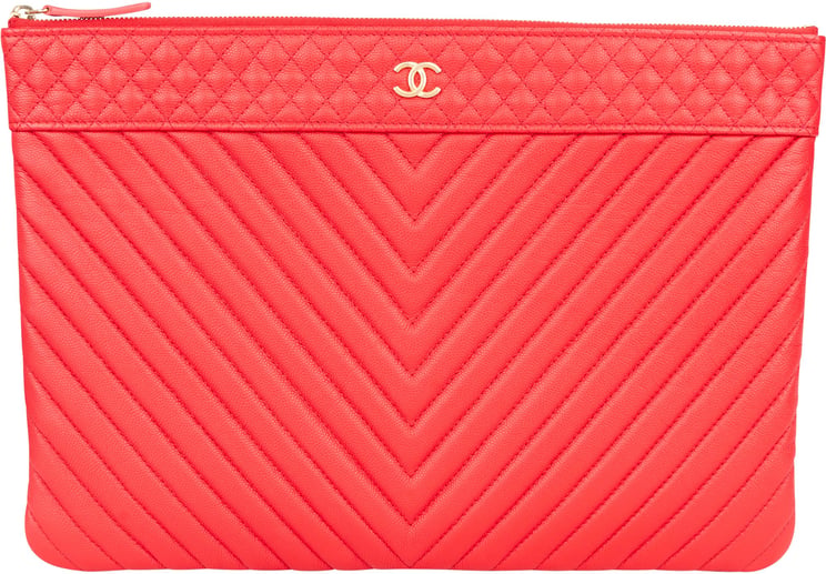 Chanel Chanel Rouge Quilted Caviar Leather CC Clutch