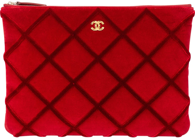 Chanel Chanel Rouge Stitching Velvet CC Clutch