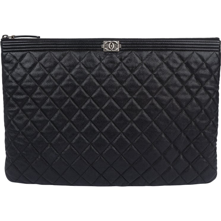 Chanel Chanel Quilted Caviar Leather CC Boy Clutch