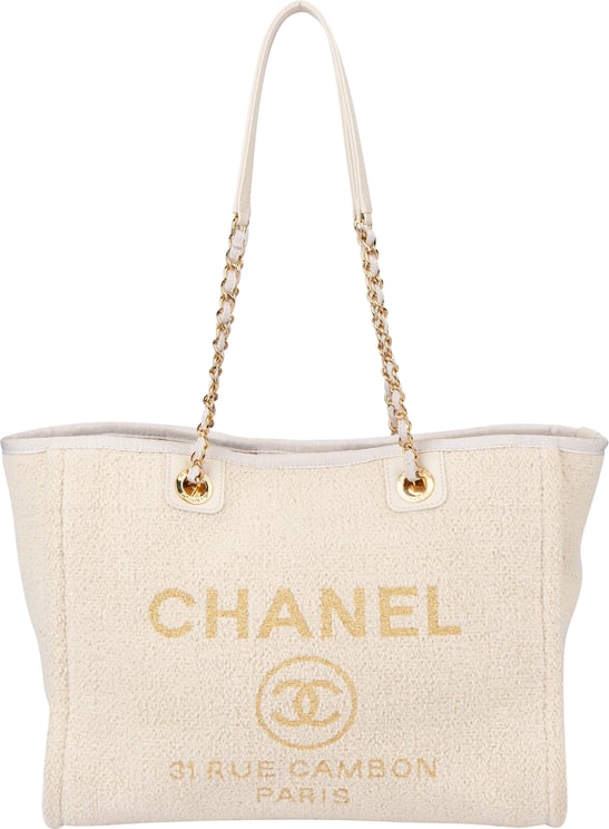 Chanel Chanel White Christmas Gold Tone Glitter Deauville Handbag