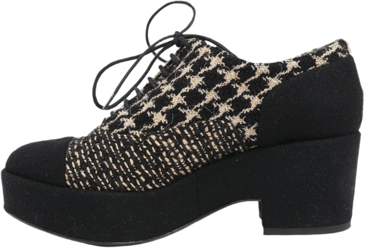 Chanel CHANEL Coco Tweed Felt Mark Leather x Fabric Boots G31378 in Black x Beige, Size 37 EU