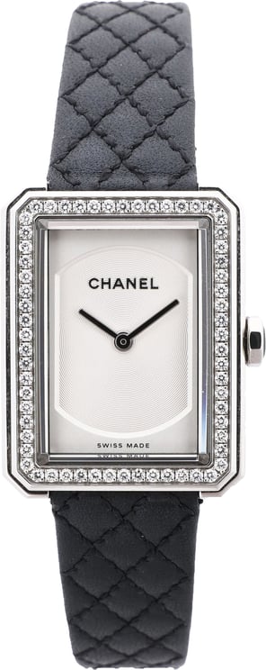 Chanel Chanel Boyfriend H6955 KTF95332 SS & Leather QZ Silver-Face Watch