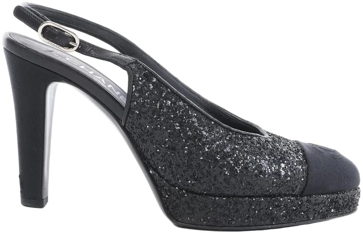 Chanel Chanel Coco Mark Leather x Glitter Heels in Black G37586, Size EU 37 C
