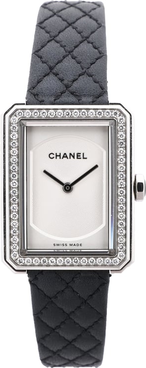 Chanel Chanel Boyfriend H6955 KTF95332 SS & Leather QZ Silver-Face Watch