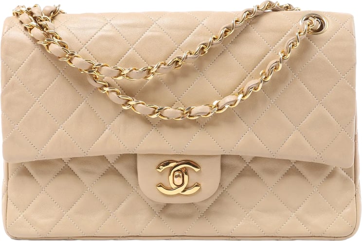 Chanel Chanel Classic Matelasse 25 Leather Double Flap Chain Crossbody Bag in Beige