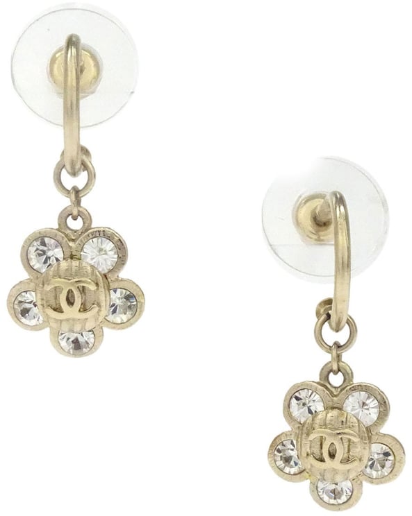 Chanel Chanel Flower CC Drop Earrings Metal and Crystals