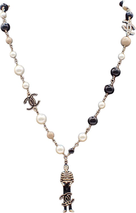 Chanel Chanel CC Coco Mademoiselle Figurine Pendant Necklace Metal with Faux Pearl and Enamel