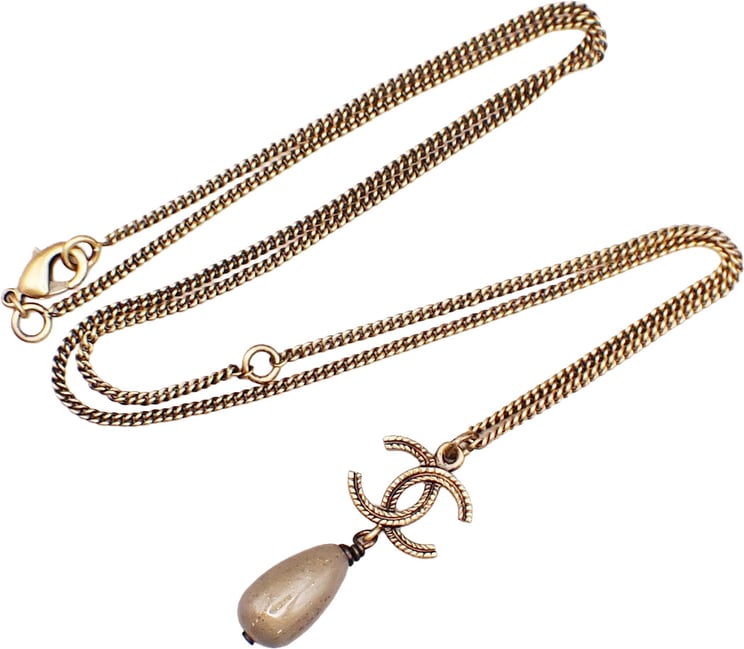 Chanel Chanel CC Drop Pendant Necklace Metal with Resin
