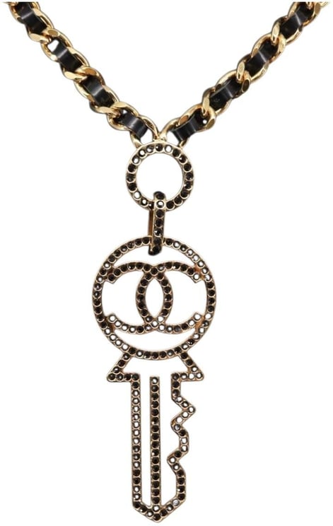 Chanel Chanel CC Key Pendant Necklace Metal with Leather and Crystals