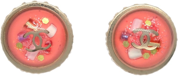 Chanel Chanel CC Logo Button Stud Earrings Metal with Crystals