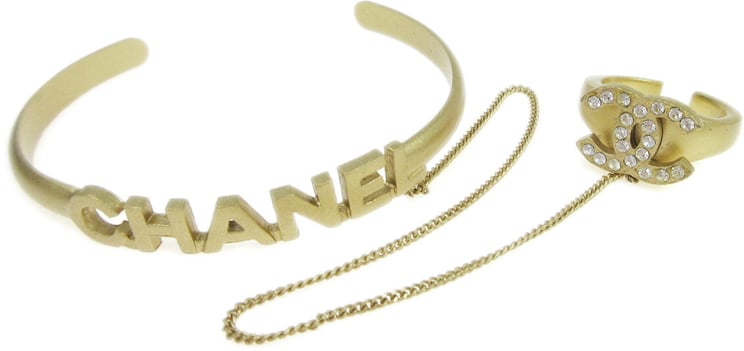 Chanel Chanel Logo Cuff with CC Ring Metal with Crystal