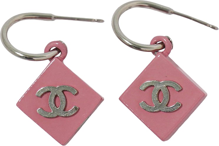 Chanel Chanel Vintage CC Square Drop Metal with Enamel and Lace