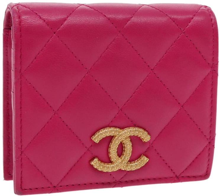 Chanel Chanel Textured CC Bifold Wallet Quilted Caviar Compact