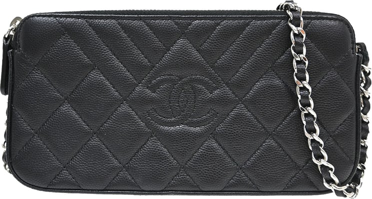 Chanel Chanel Diamond CC Double Zip Clutch with Chain Quilted Lambskin