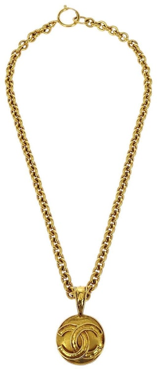 Chanel Chanel Vintage CC Round Pendant Chain Necklace Metal