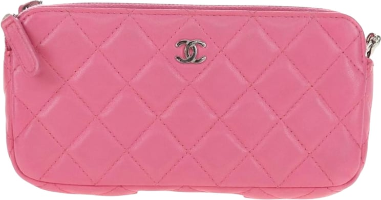 Chanel Chanel Double Zip Clutch with Chain Quilted Lambskin