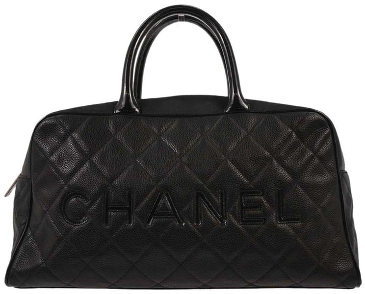 Chanel Chanel Embossed Logo Bowler Bag Quilted Caviar Small