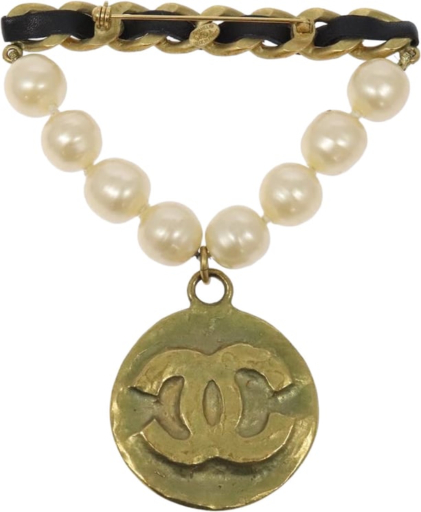 Chanel Chanel Vintage Round CC Brooch Textured Metal