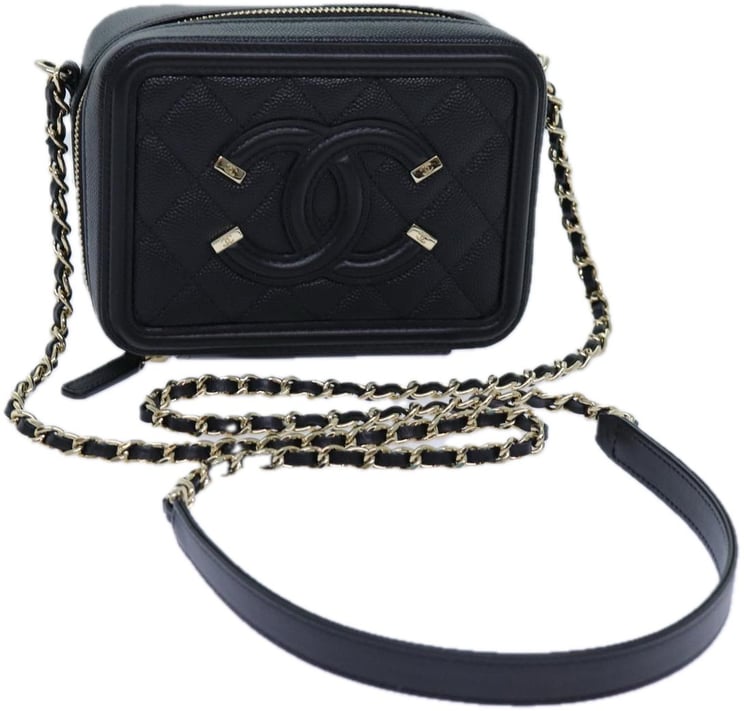 Chanel Chanel Filigree Vanity Clutch with Chain Quilted Caviar Mini