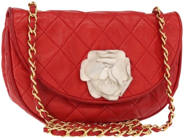 Chanel Chanel Camellia Rounded Clutch Satin and Leather