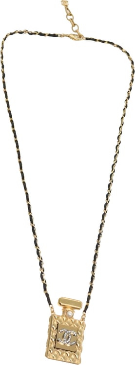 Chanel Chanel CC Perfume Bottle Pendant Chain Long Necklace Metal with Leather, Crystals and Faux Pearl