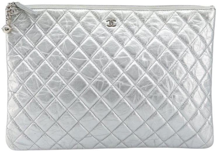 Chanel Chanel O Case Clutch Quilted Crumpled Calfskin Medium