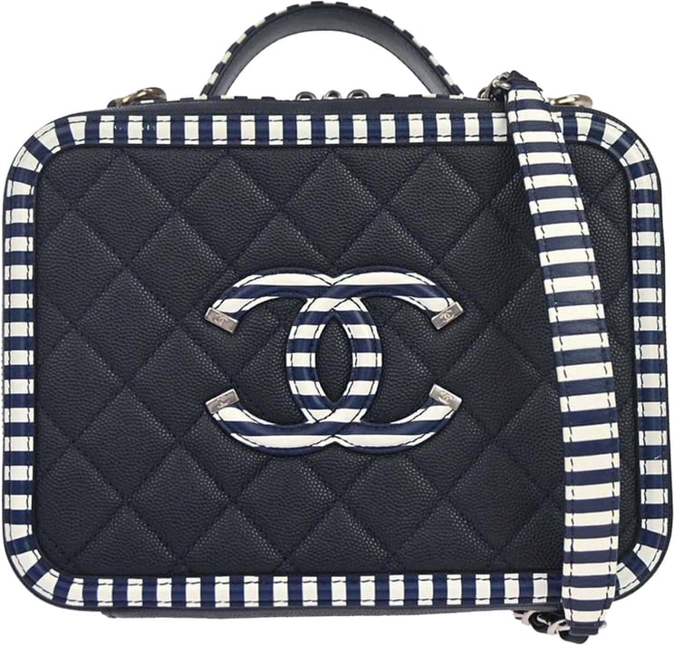 Chanel Chanel Filigree Vanity Case Quilted Caviar with Striped Leather Small