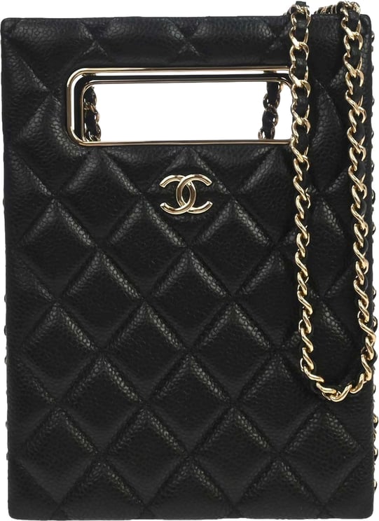 Chanel Chanel Chain Around Cut Out Handle Evening Tote Quilted Caviar Mini