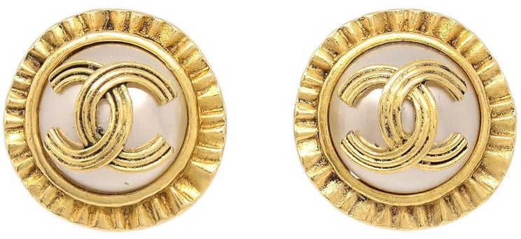 Chanel Chanel CC Clip On Earrings Faux Pearl Embellished Metal