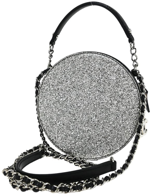 Chanel Chanel Evening On The Moon Round Evening Bag Glittered PVC with Patent Mini