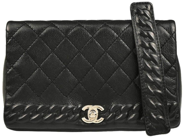 Chanel Chanel Embossed Braid CC Chain Flap Quilted Leather Small