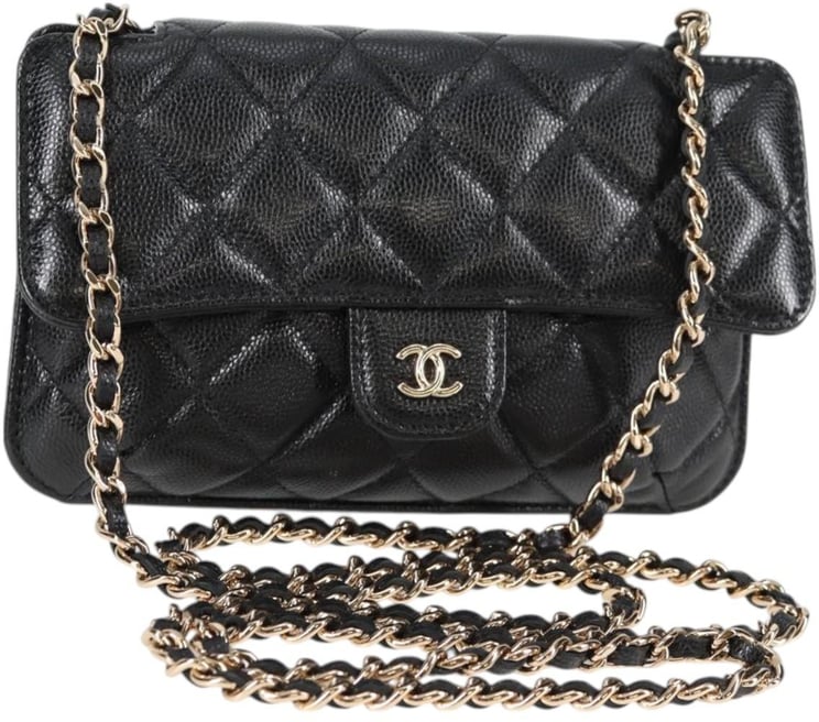 Chanel Chanel Foldable Tote Bag with Chain Quilted Caviar with Printed Nylon