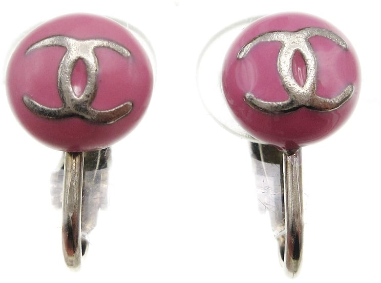 Chanel Chanel CC Round Clip-On Earrings Enamel with Metal