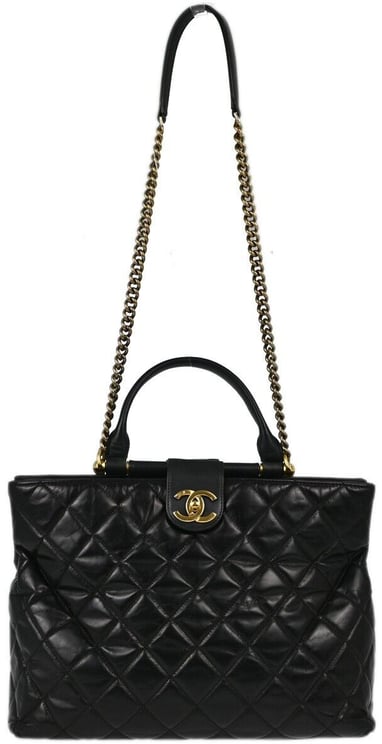 Chanel Chanel Gold Bar Tote Quilted Aged Calfskin Small