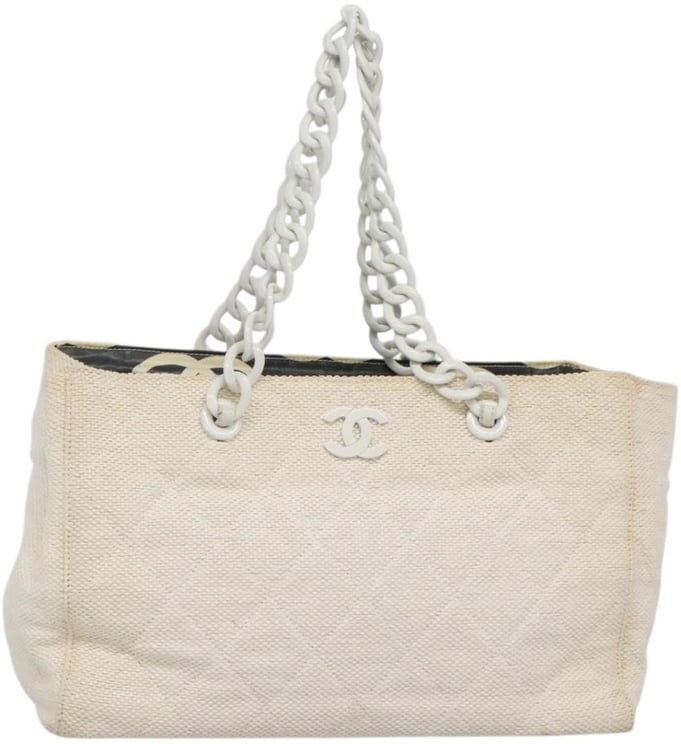 Chanel Chanel CC Resin Chain Tote Quilted Raffia Small