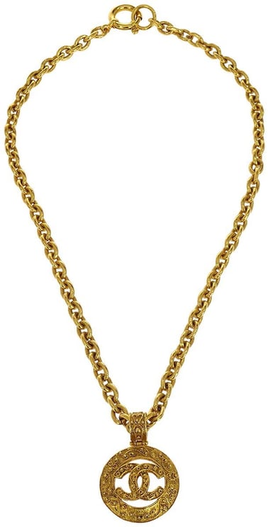 Chanel Chanel Vintage CC Textured Cut Out Round Pendant Necklace Metal