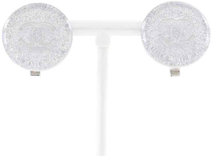 Chanel Chanel CC Round Clip-On Earrings Glitter Resin
