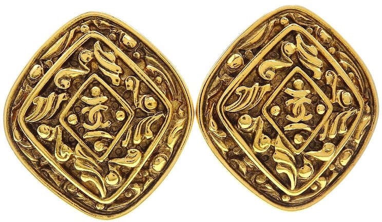 Chanel Chanel Vintage Diamond Clip-On Earrings Gold-plated