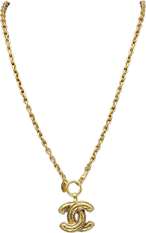 Chanel Chanel Vintage CC Pendant Necklace Quilted Metal Small