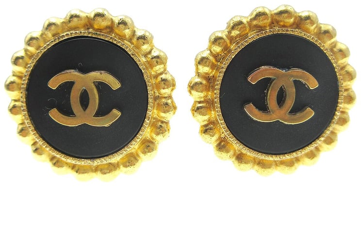 Chanel Chanel CC Round Stud Earrings Metal and Enamel