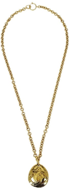 Chanel Chanel Vintage CC Quilted Teardrop Pendant Necklace Metal