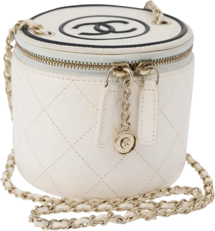 Chanel Chanel CC Round Vanity Case with Chain Quilted Lambskin Mini