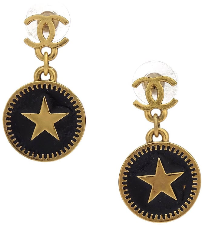 Chanel Chanel CC Star Round Drop Earrings Metal with Resin