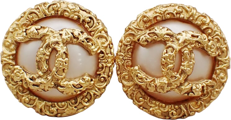 Chanel Chanel Vintage CC Logo Round Clip-on Earrings Metal with Crystals