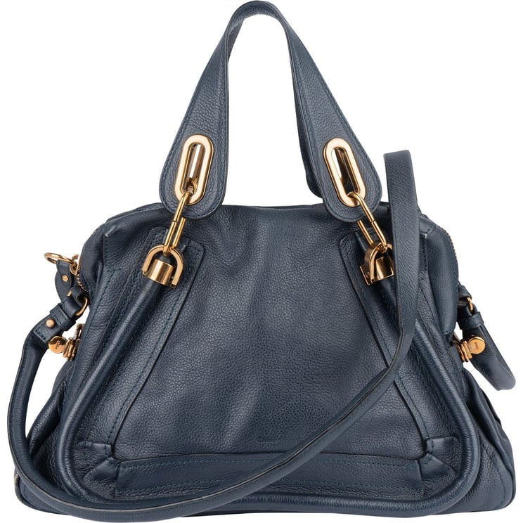 Chloé Chloé Bleu Grained Leather Paraty Handbag