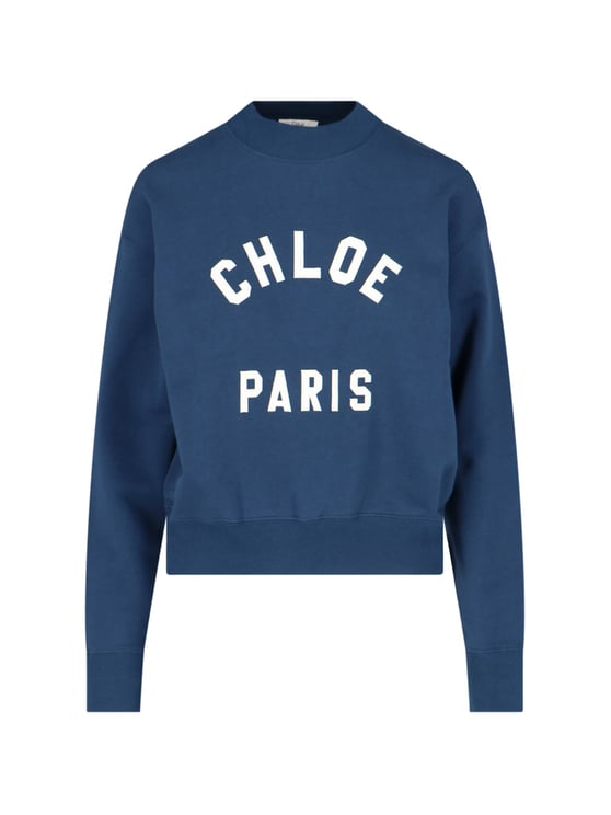 Chloé "Paris" Crew Neck Sweatshirt, In Blue Cotton