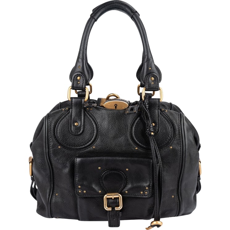 Chloé Chloé Studded Pebbled Leather Large Paddington Satchel Handbag