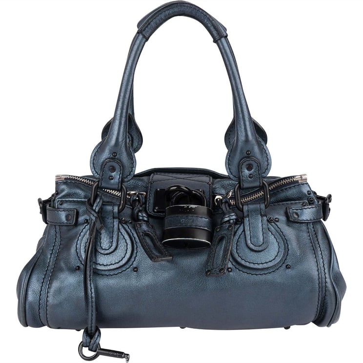 Chloé Chloé Blue Metallic Leather Paddington Satchel Handbag