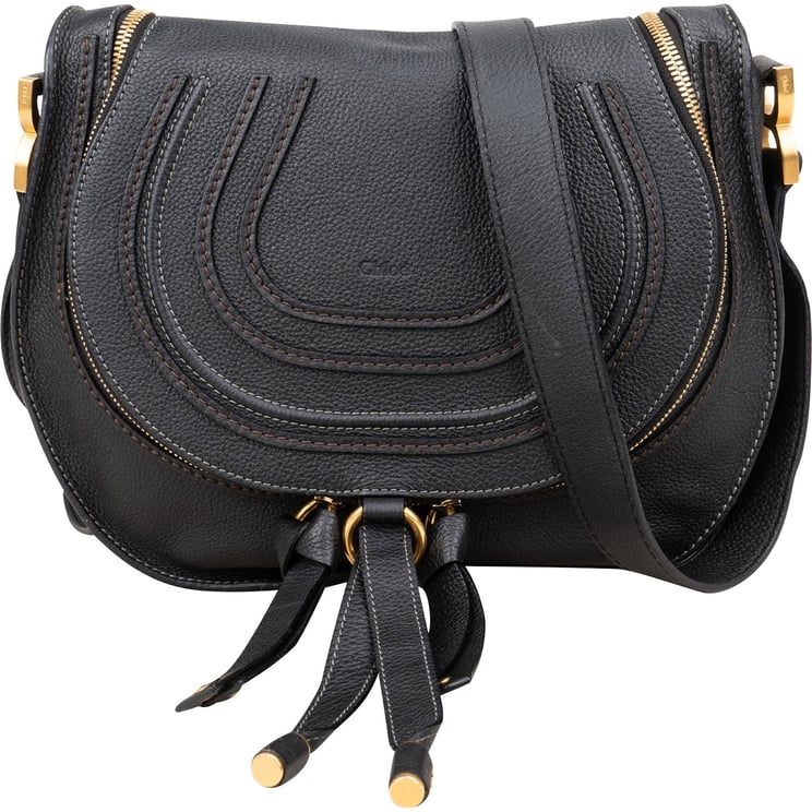 Chloé Chloé Grained Leather Marcie Zip Saddle Crossbody Bag